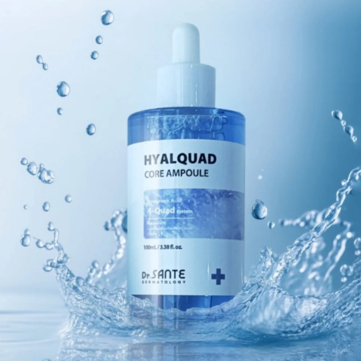 Hyalquad Core Ampoule – Intensive Hydrating Serum with 8 Types of Hyaluronic Acid, Fermented Extracts & Aquaxyl – For Dehydrated and Sensitive Skin