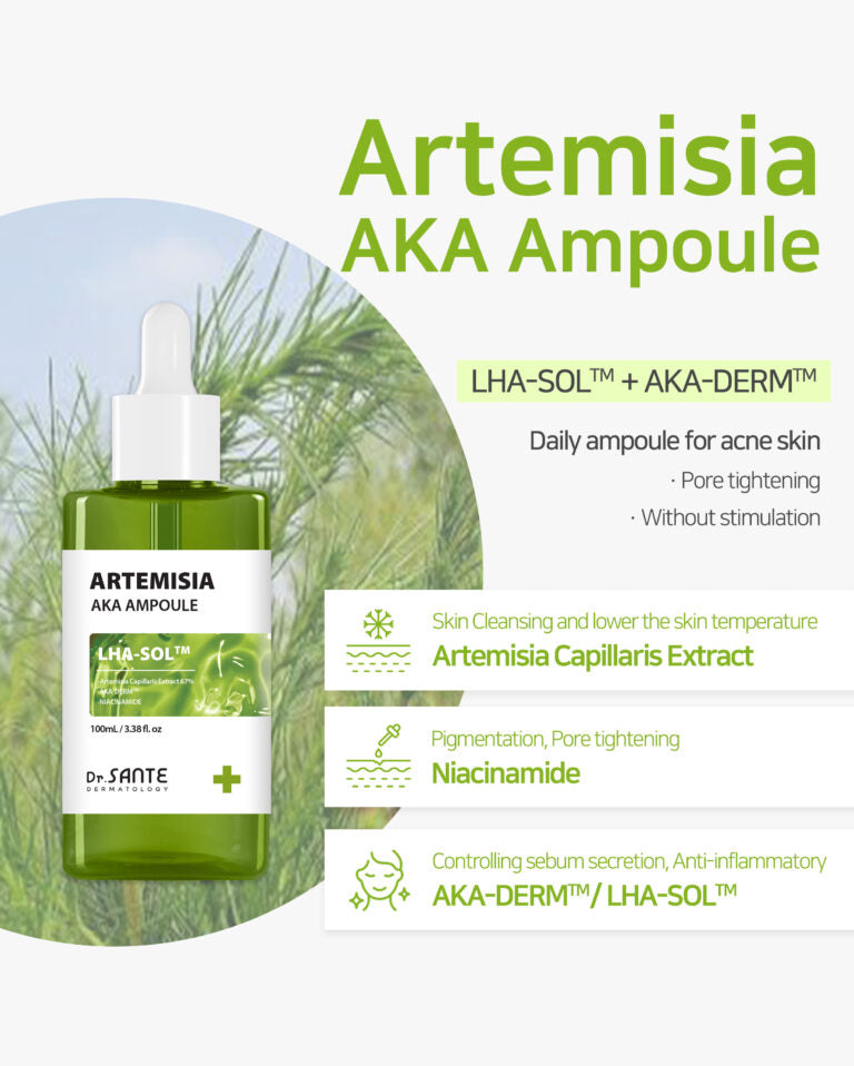 Dr. Sante Artemisia AKA Ampoule – Korean Intensive acne-prone skin, Soothing & Pore-Refining Serum with 67% Artemisia Extract, LHA-SOL™, Niacinamide & Hyaluronic Acid