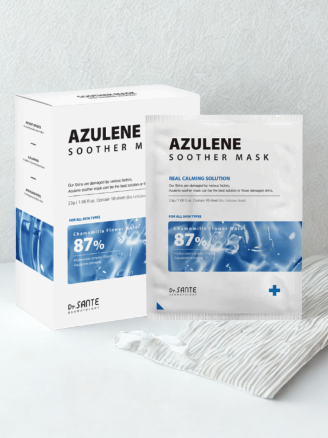 Dr. Sante Azulene Soother Biocellulose Mask – Ultra-Soothing, Deep Hydration Mask for Sensitive, Red & Overheated Skin (Box of 10)